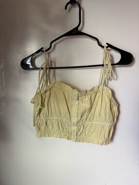 aerie Yellow Striped Tie-Shoulder Smocked Crop Top